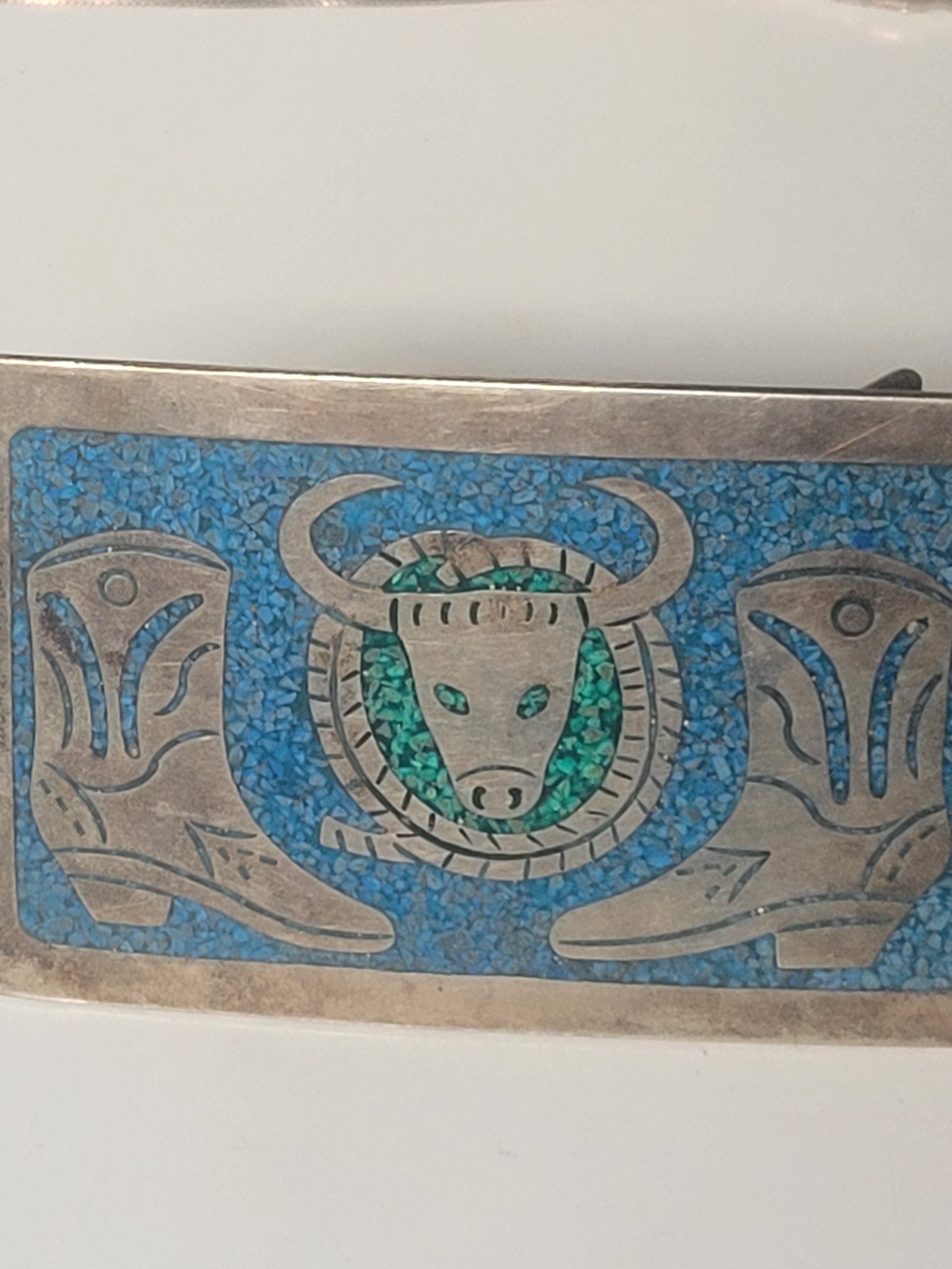 Vintage Silver And Turquoise Belt Buckle